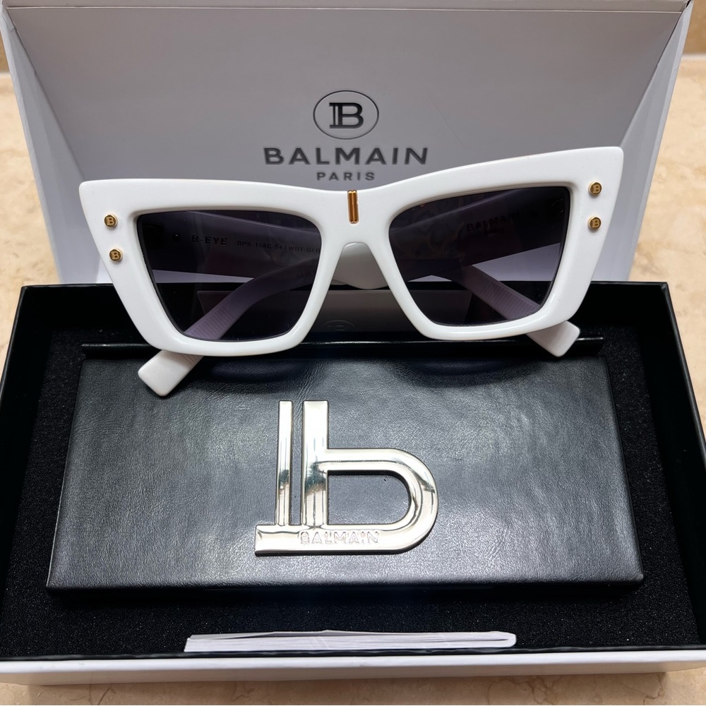 Balmain White Angular Cat-Eye Glasses